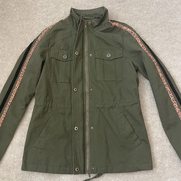 Peyton Jensen Jacket Womens Small Green Utility Pockets Casual Full Zip Snaps - Picture 3 of 10